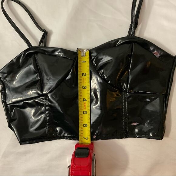 PrettyLittleThing Black Vinyl Extreme Two Piece Set 4/6 Goth Rocker Cosplay Punk - Picture 7 of 16